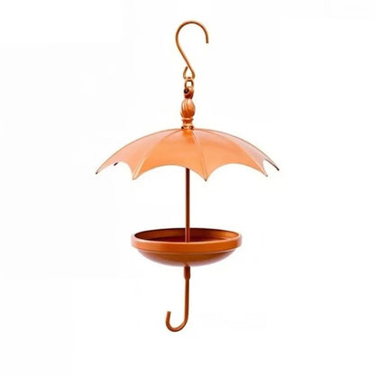 Gold Umbrella Bird Feeder — Iron Hanging Feeder with Rain Guard