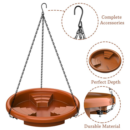 Hanging Bird Bath with Fountain — 12 in Bowl, Solar Pump Included