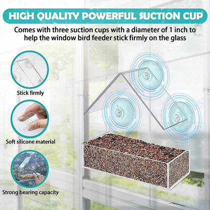 House Window Bird Feeder — Clear Acrylic with 3 Suction Cups