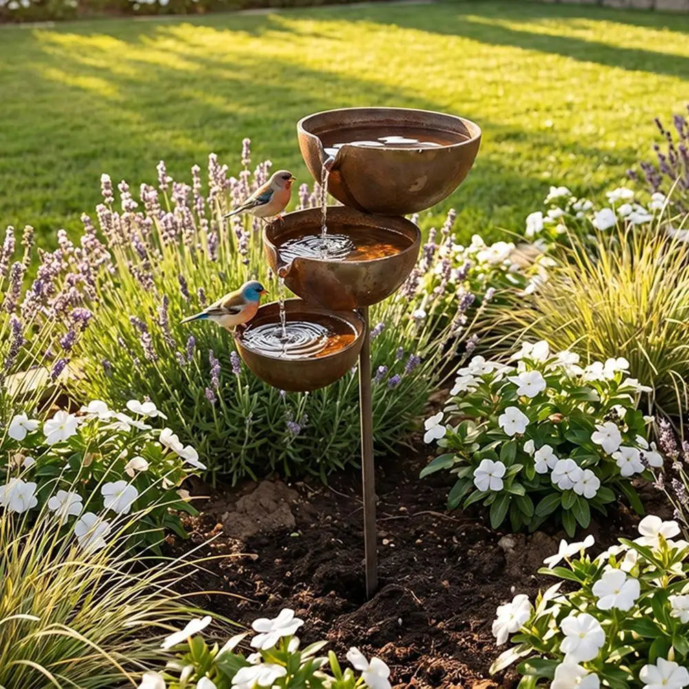 Tiered Bird Bath Stake — 3-Level Rain Collector for Garden Beds