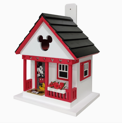 Officially Licensed Disney Mickey Mouse Cottage Wooden Birdhouse 9.5 inch on pure white background - BIRDLOVER