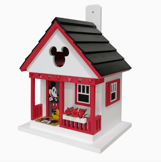 Officially Licensed Disney Mickey Mouse Cottage Wooden Birdhouse 9.5 inch on pure white background - BIRDLOVER