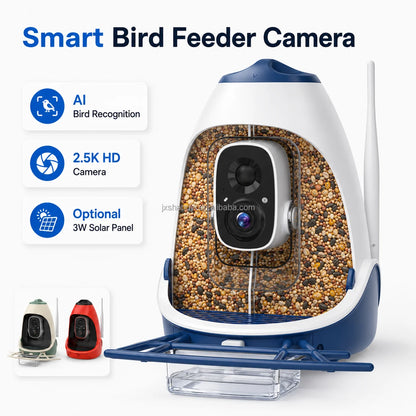 Bird feeder camera with external WiFi antenna and 2.5K HD camera module in the seed chamber