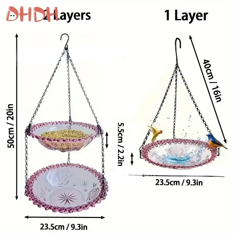 Hanging Bird Bath Bowl — Flower Shape, One or Two Tiers, 4 Colours