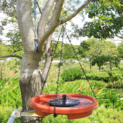 Hanging Bird Bath with Fountain — 12 in Bowl, Solar Pump Included