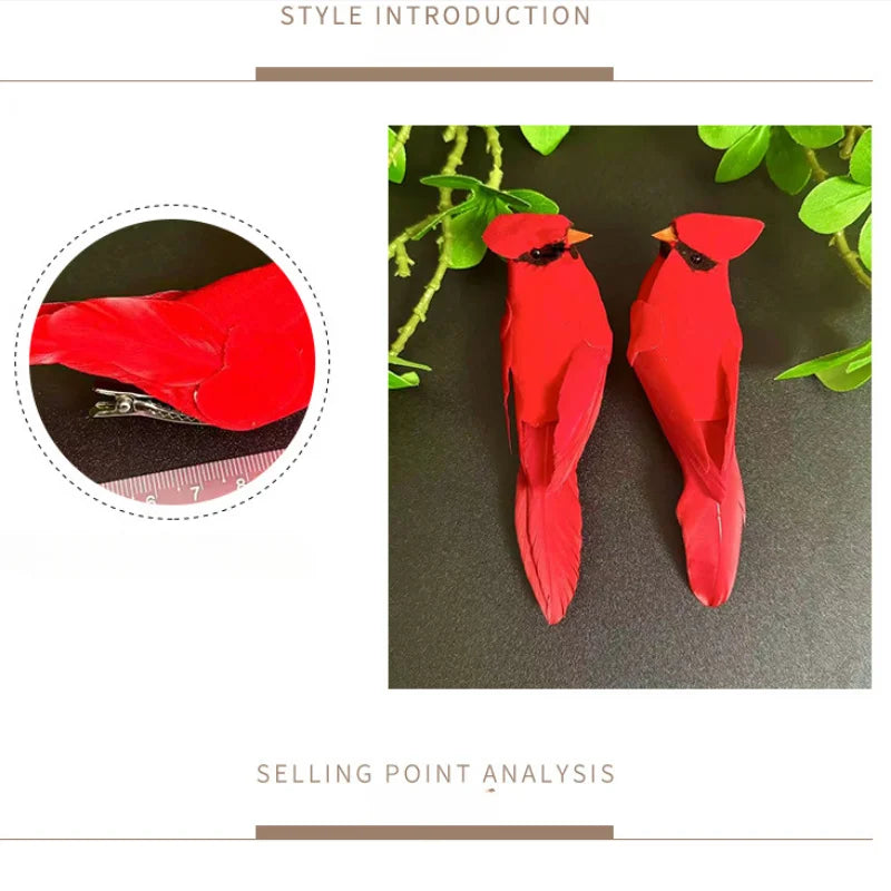 Artificial Red Birds — Set of 3 Clip-On Garden and Tree Ornaments