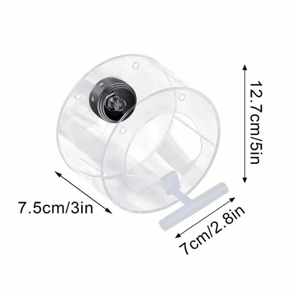 Dimensions of the round mini bird feeder: 5 in tall, 3 in wide, 2.8 in deep