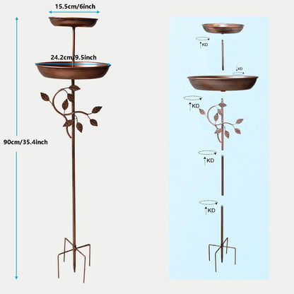 Two-Tier Metal Bird Bath and Feeder — Copper Finish, Five-Legged Base