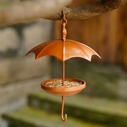 Gold Umbrella Bird Feeder — Iron Hanging Feeder with Rain Guard