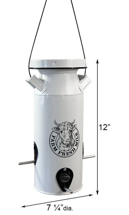 Milkhouse Vintage White Milk Can Bird Seed Feeder