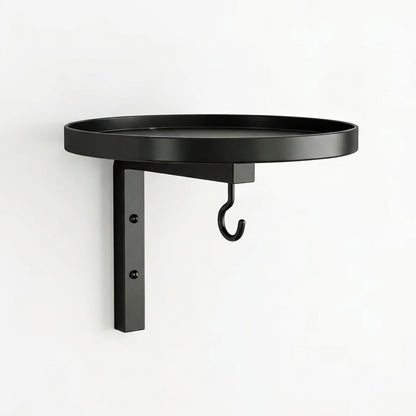 3-in-1 Wall-Mounted Metal Bird Bath and Platform Feeder with Under-Mounted Hook in Matte Black on a white background - BIRDLOVER