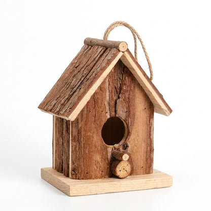 Handcrafted Natural Bark A-Frame Wooden Birdhouse 5.9 inch rustic nest box on pure white background - BIRDLOVER