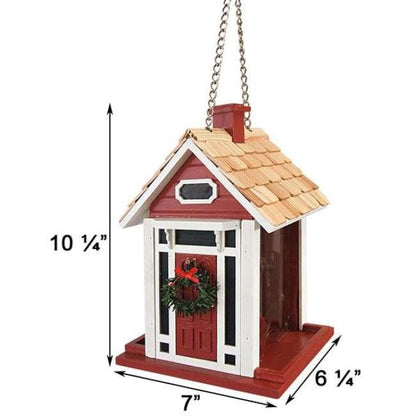Christmas Cottage Holiday Bird Feeder, Red