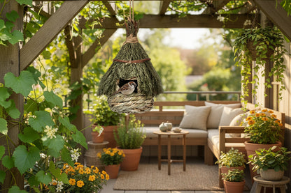 Boho Woven Birdhouse Outdoor Garden Nesting Hut - BIRDLOVER