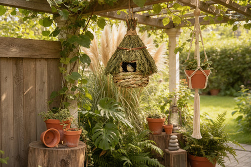 Boho Woven Birdhouse Outdoor Garden Nesting Hut - BIRDLOVER
