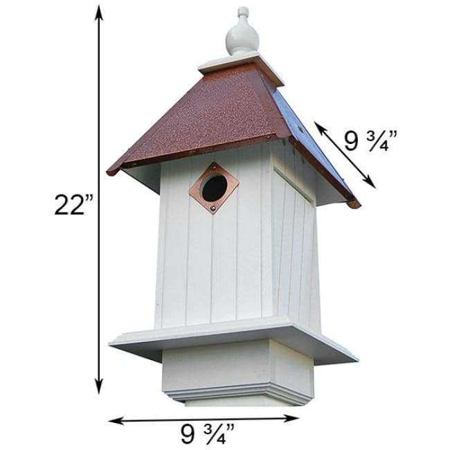 Cathedral Bird House with Hammered Copper Colored Metal Roof