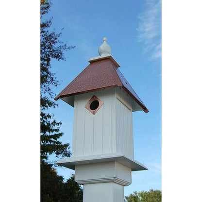 Cathedral Bird House with Hammered Copper Colored Metal Roof