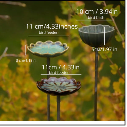 Ceramic bird bath and feeder, Handmade potteryd, Metal art - BIRDLOVER