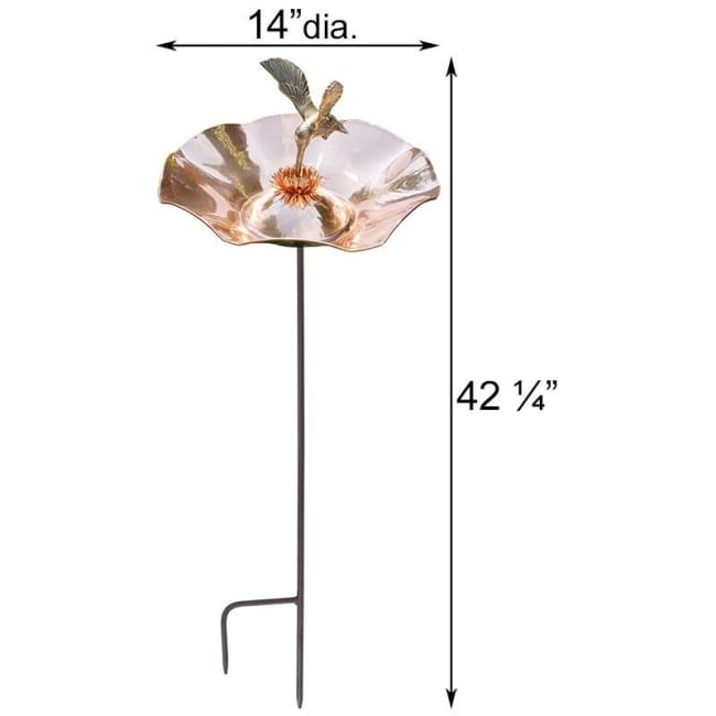 Copper Colored Hummingbird Bird Bath and Stake