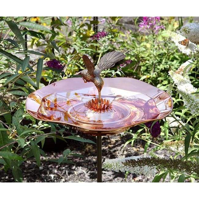 Copper Colored Hummingbird Bird Bath and Stake