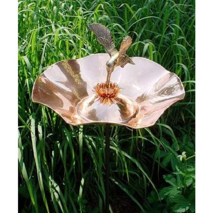 Copper Colored Hummingbird Bird Bath and Stake