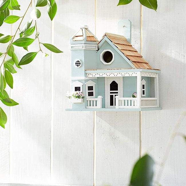 Flower Pot Cottage Bird House, Blue