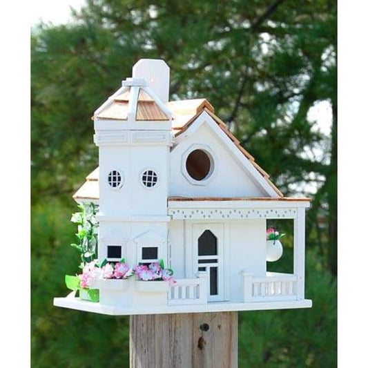 Flower Pot Cottage Bird House, White - BIRDLOVER
