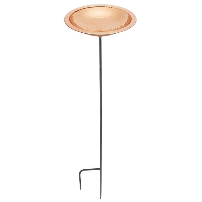 Hammered Copper Colored Metal Bird Bath and Stake
