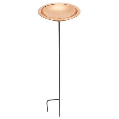 Hammered Copper Colored Metal Bird Bath and Stake
