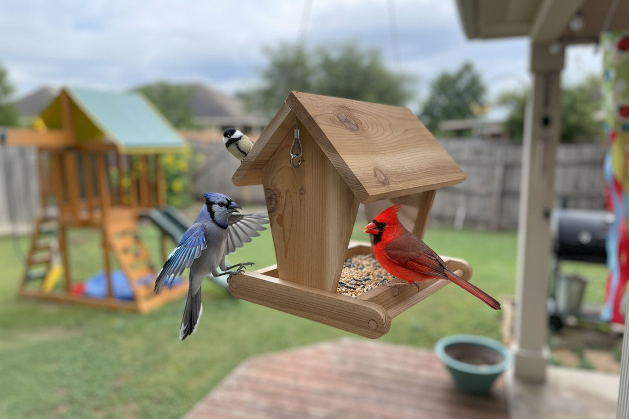 Handcrafted Cedar Hanging Bird Feeder - 3lb Capacity - BIRDLOVER