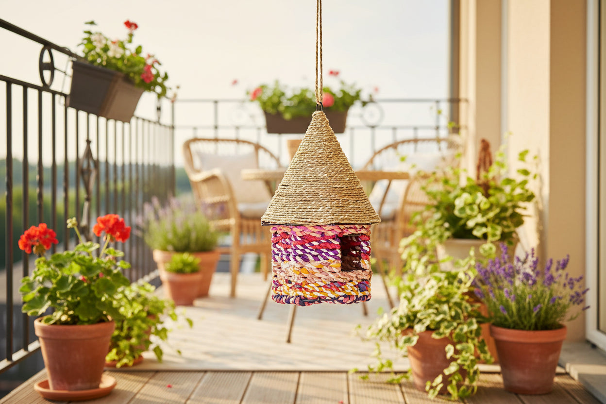 Handcrafted Octagonal Recycled Cotton Birdhouse: Colorful Garden Nester - BIRDLOVER