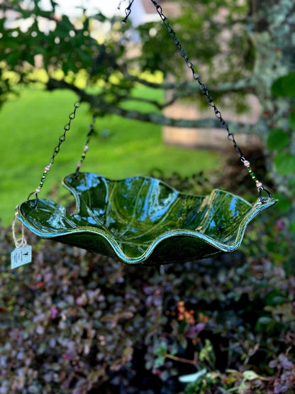 Handmade Bird Bath — Hanging Pottery Leaf Design - BIRDLOVER