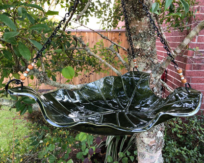 Handmade Bird Bath — Hanging Pottery Leaf Design - BIRDLOVER