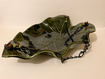 Handmade Bird Bath — Hanging Pottery Leaf Design - BIRDLOVER