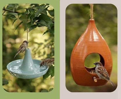 Handmade Ceramic Bird Feeder Set — Water & Food Station - BIRDLOVER