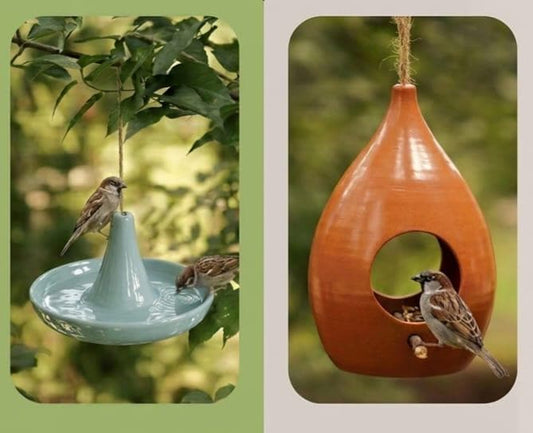 Handmade Ceramic Bird Feeder Set — Water & Food Station - BIRDLOVER
