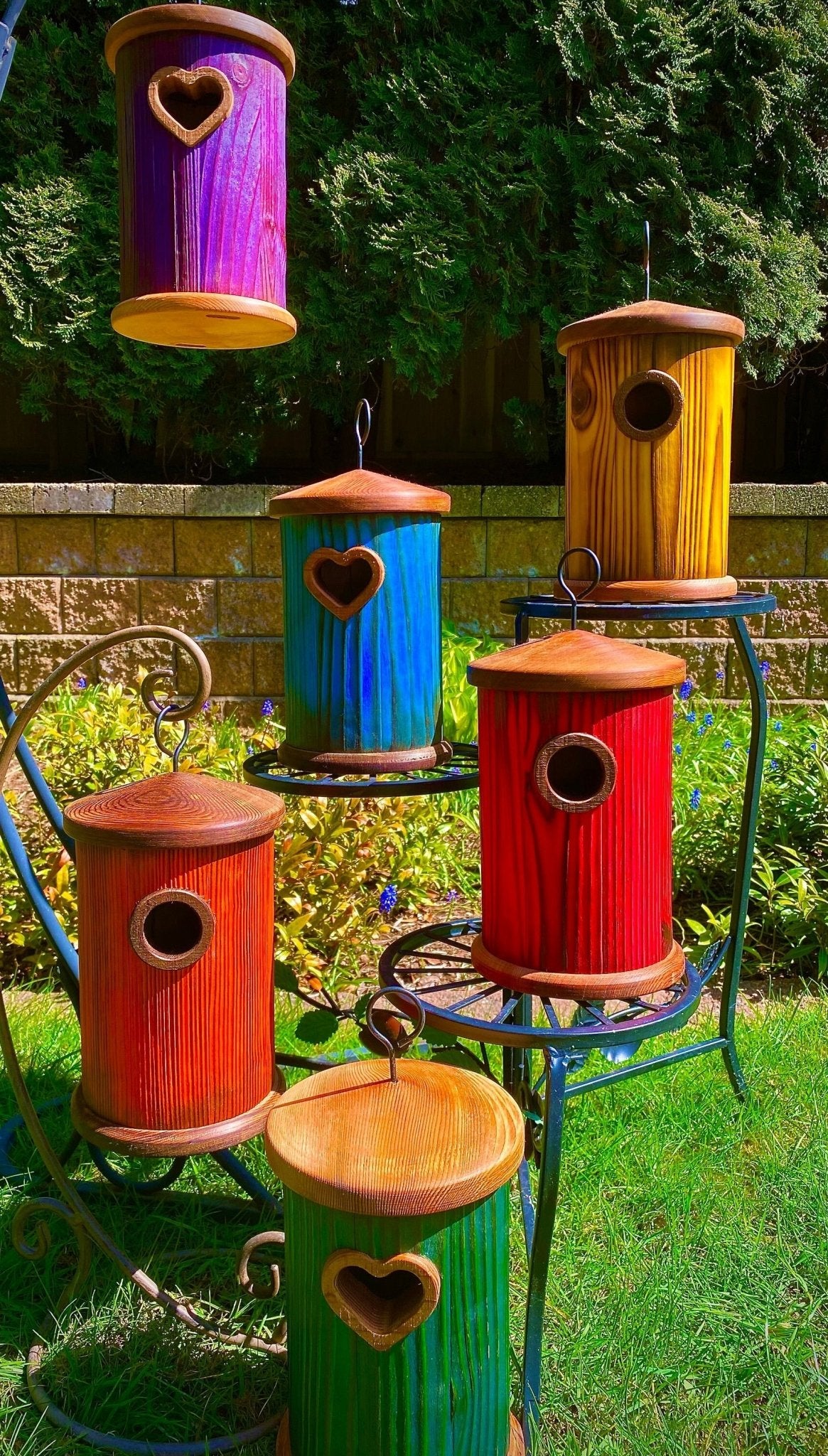 Handmade Colorful Birdhouse — Shou Sugi Ban Knotty Pine, Cedar Roof - BIRDLOVER
