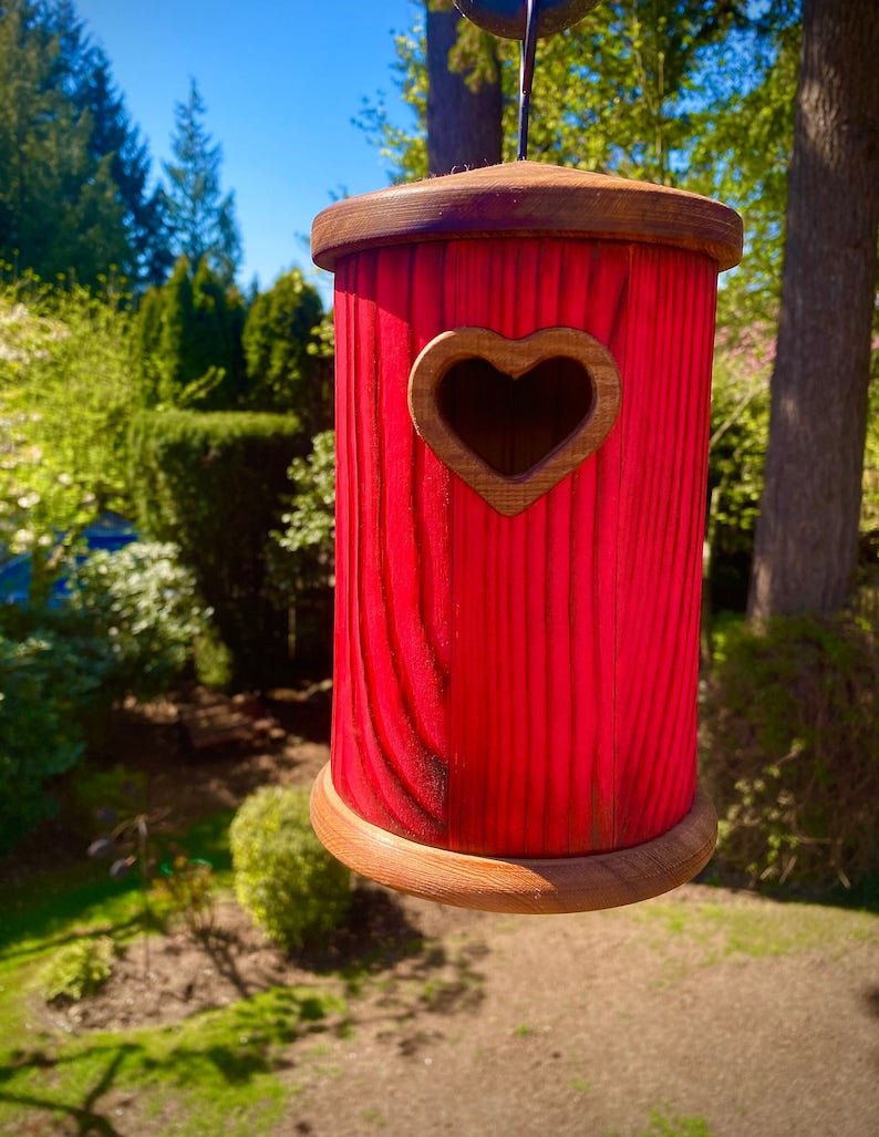 Handmade Colorful Birdhouse — Shou Sugi Ban Knotty Pine, Cedar Roof - BIRDLOVER