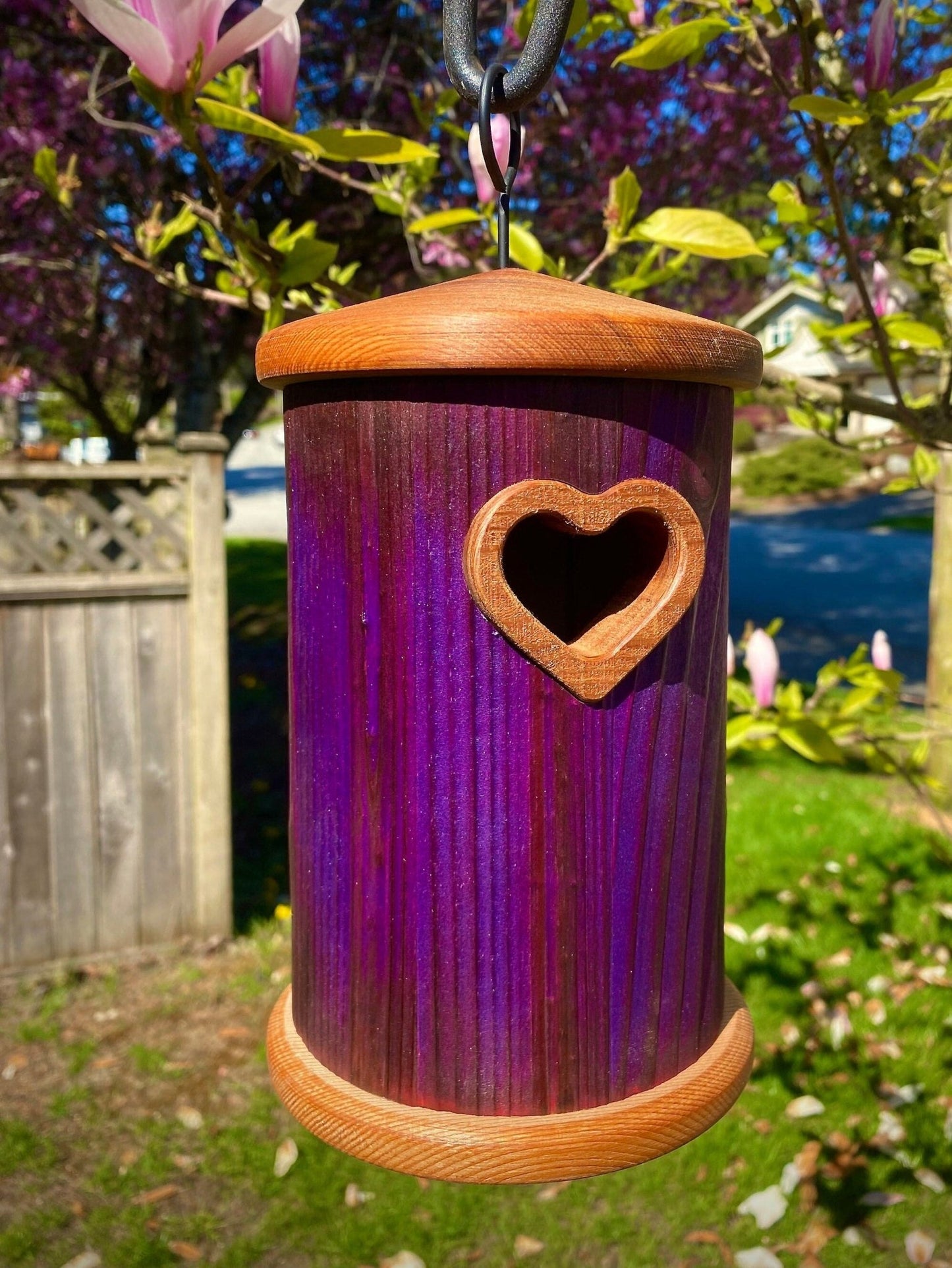 Handmade Colorful Birdhouse — Shou Sugi Ban Knotty Pine, Cedar Roof - BIRDLOVER