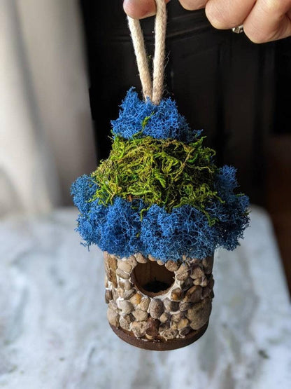 Handmade Stone Birdhouse — Moss Covered Fairy House - BIRDLOVER