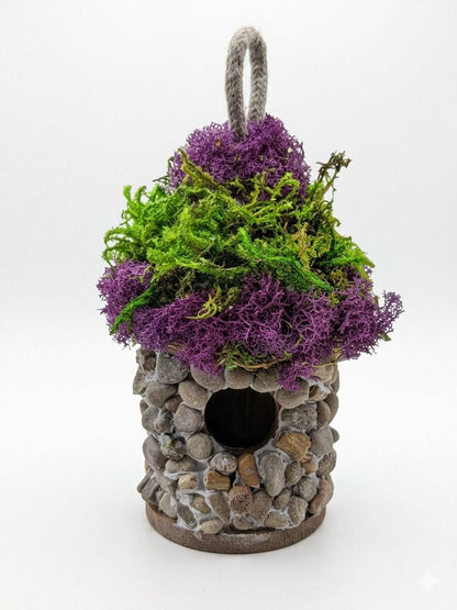 Handmade Stone Birdhouse — Moss Covered Fairy House - BIRDLOVER