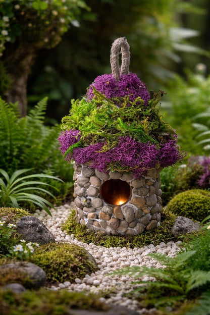 Handmade Stone Birdhouse — Moss Covered Fairy House - BIRDLOVER