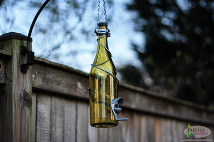 Handmade Wine Bottle Bird Feeder: Upcycled Garden Decor Lots of ColorTrim Options - BIRDLOVER