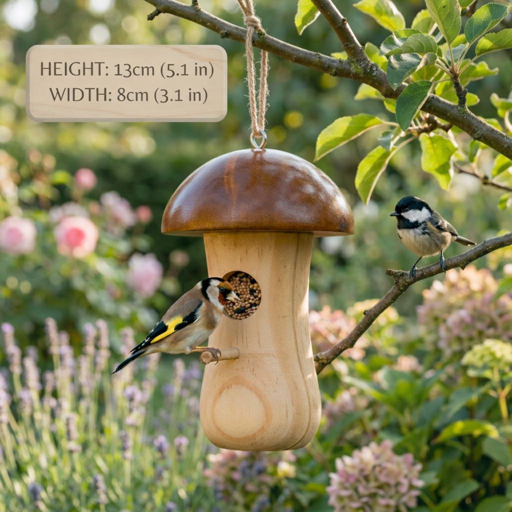 Handmade Wooden Mushroom Bird Feeder — Woodland Garden Decor - BIRDLOVER