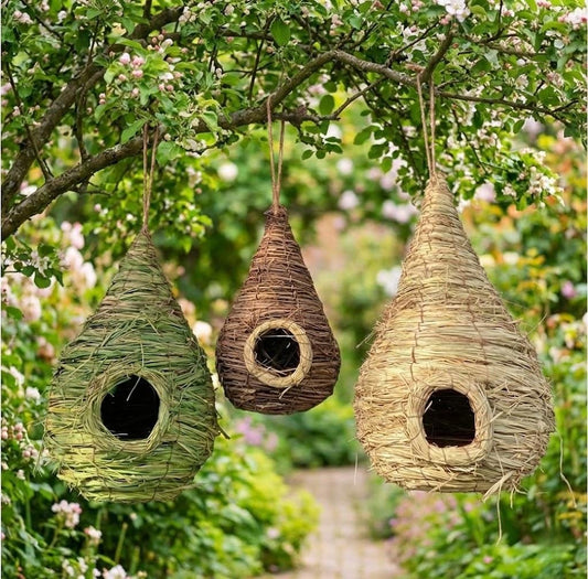 Handwoven Straw Bird Nest — Natural Grass Hanging Garden Decor - BIRDLOVER