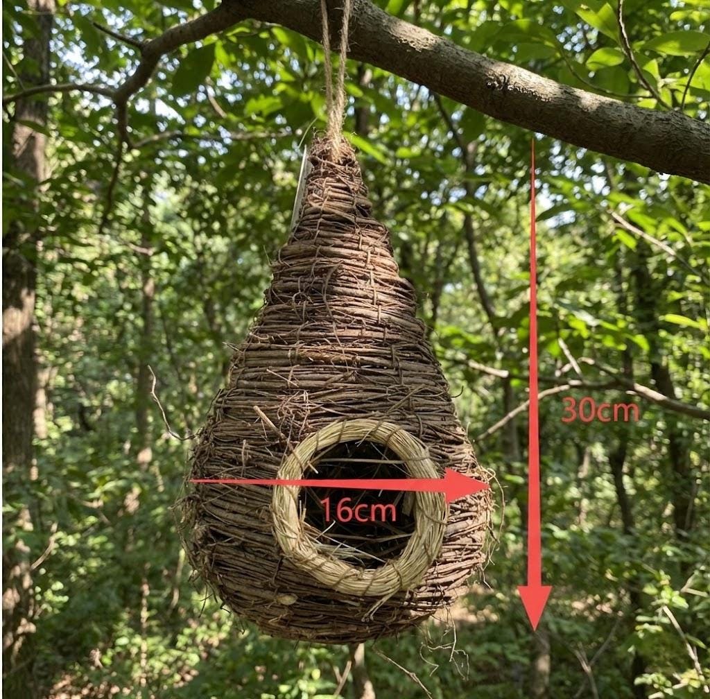 Handwoven Straw Bird Nest — Natural Grass Hanging Garden Decor - BIRDLOVER