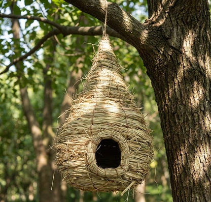 Handwoven Straw Bird Nest — Natural Grass Hanging Garden Decor - BIRDLOVER