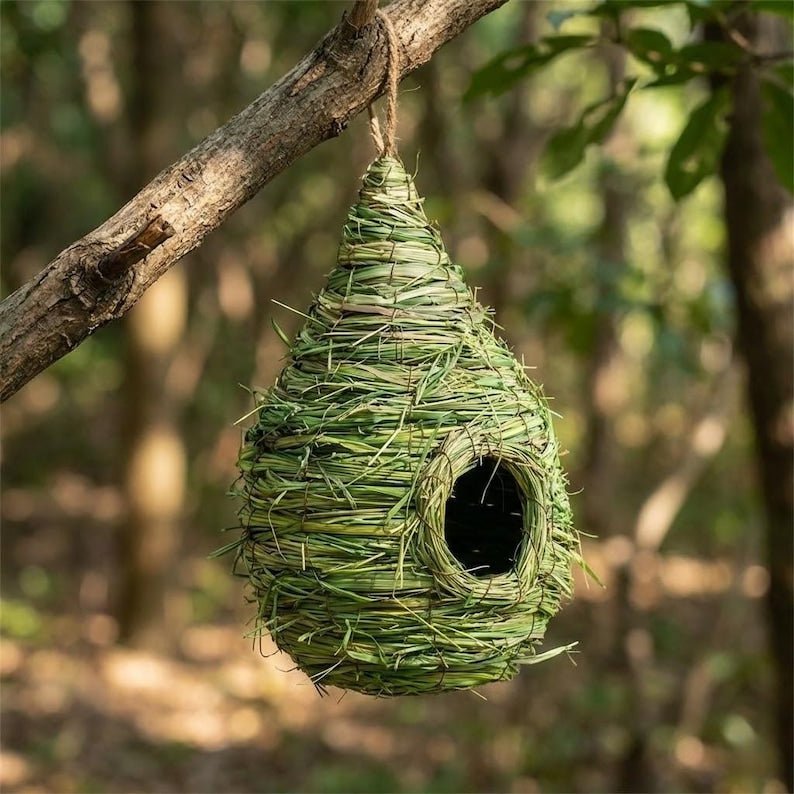 Handwoven Straw Bird Nest — Natural Grass Hanging Garden Decor - BIRDLOVER