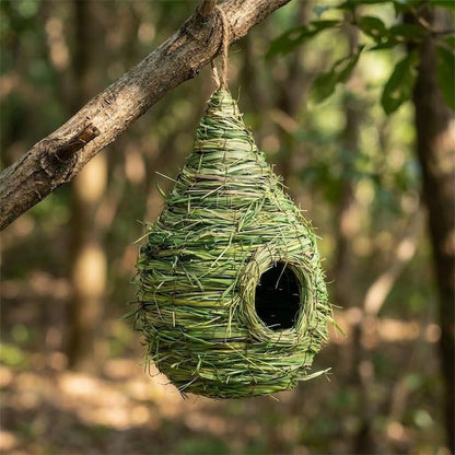 Handwoven Straw Bird Nest — Natural Grass Hanging Garden Decor - BIRDLOVER