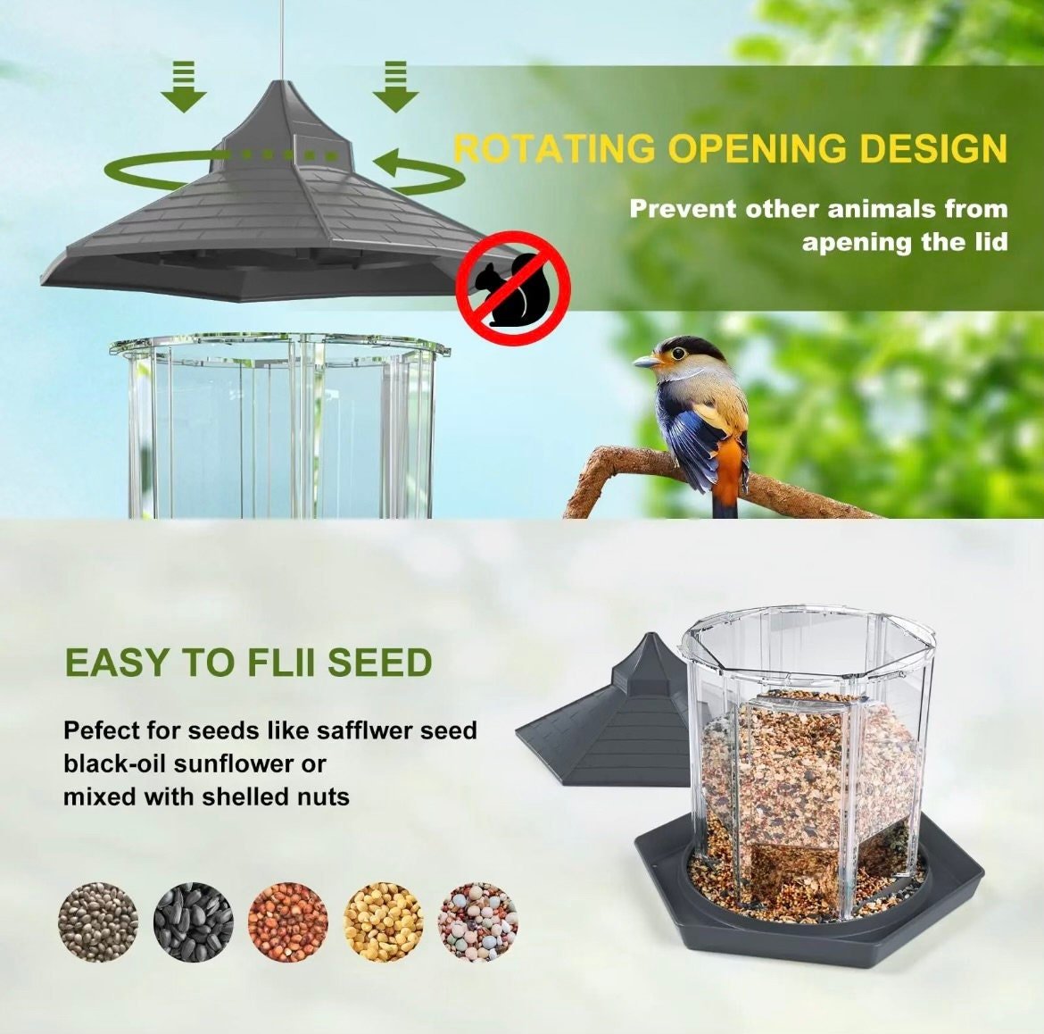 Hanging Bird Feeder: Squirrel Proof, Weather - Resistant, 3.2 LBS Capacity - BIRDLOVER